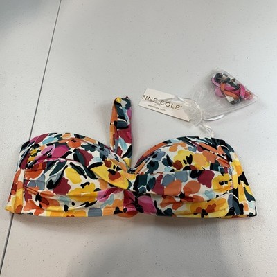 Anne Cole Women's Swim Bikini Top S Twisted Bandeau Floral Multicolor Swimsuit