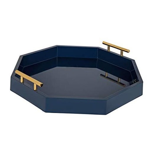 Lipton Mid-Century Octagon Tray, 18" x 18", 18" x 18" x 3.3" Navy Blue/Gold