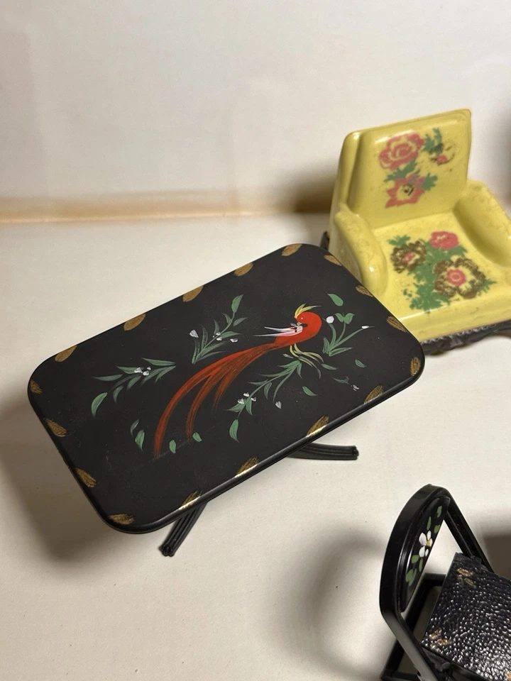Renwal vintage varios Mesa plegable floral pintada muebles para casa de muñecas etc. Foto 2 de 4