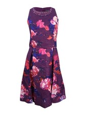 Adrianna Papell Women's Embellished Fit & Flare Dress (14, Purple Multi)