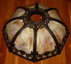 Antique 18" Early 1900s Yellow Slag Glass Table Lamp Shade Bradley Hubbard Style