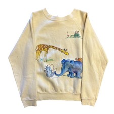 VTG 80S TULTEX YELLOW CUSTOM HAND DRAWN ART SWEATSHIRT SZ S ANIMALS GIRAFFE 82 