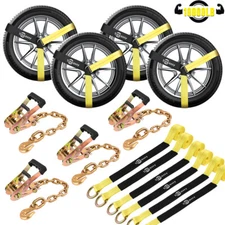 6 Pack Car Tie Down Straps Heavy Duty 10,000 lbs for Trailers Wheel Tow Ratchet