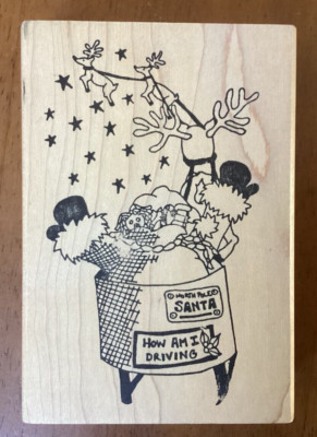 Inklusions Funny How am I Driving Santa Reindeer Sleigh Christmas rubber stamp