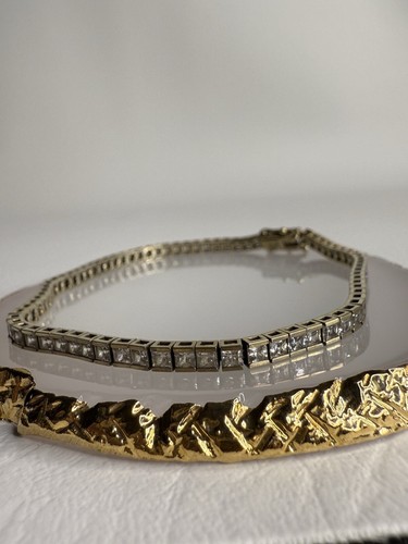 Vintage Cz Gold Vermeil 925 Sterling Silver Tennis Bracelet 8.5” - Picture 2 of 9