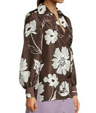 $448NWT Tory Burch Printed Silk Tunic V-neck Collar Daisy Chocolate Top sz S;M;L