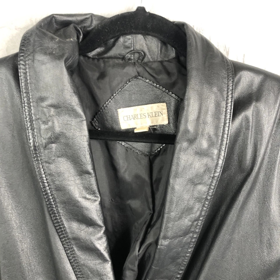 Винтажное мужское пальто Charles Klein средний размер черная кожа полная длина готическая эммо - Изображение 4 из 4