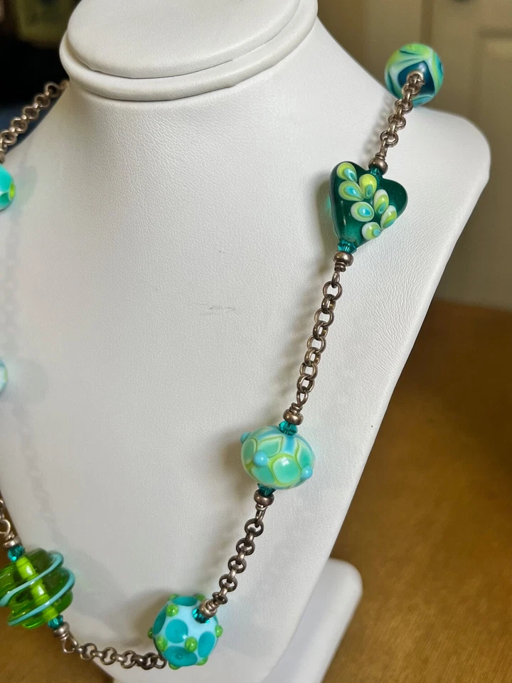 Lampwork Glass Necklace Artisan-Made Turquoise/Green - Earrings Sold Separately! - Image 2 of 4