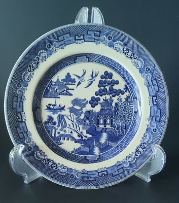 希少 TENDERLOIN B.D SHT S/S PRINT BLUE M Johnson Brothers Willow Blue Dinner Plate Crown Stamp