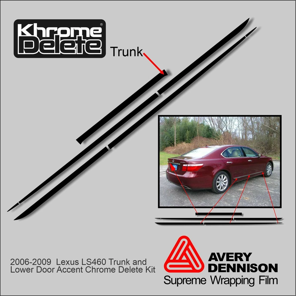 Lexus LS460 2006-2009 maletero y puerta inferior cromo eliminación superposición (negro brillante) Foto 2 de 4
