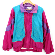 Vintage Points West Windbreaker Jacket Womens Multicolor Retro Full Zip L 80's