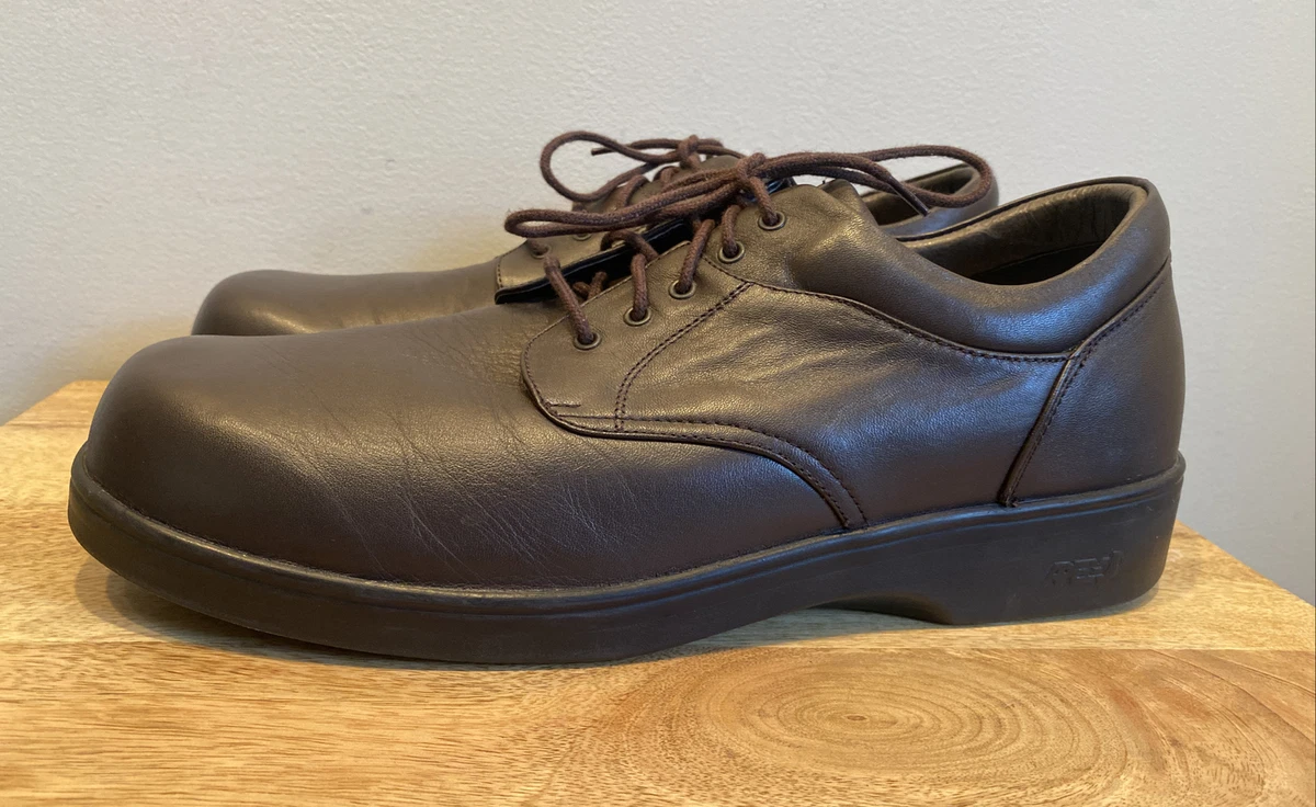 APEX Brown Leather Comfort Derby Oxford Walking Lace Up Shoes
