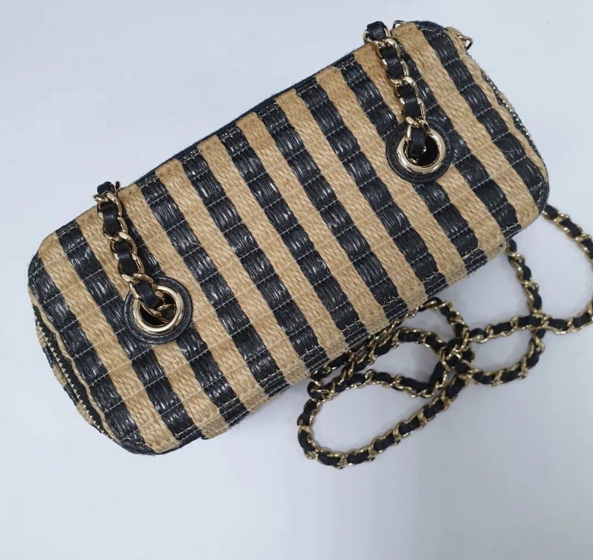 Chanel Vanity Chain Raffia Jute Thread Black Beige Bag | eBay