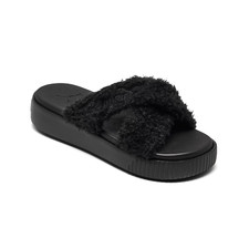 PUMA Women's Faux Fur Platform Slide Sandals, Black (Size 8)