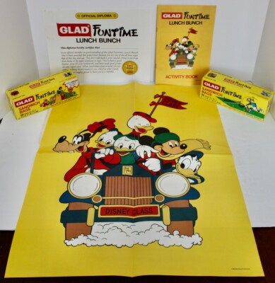 NEW GLAD Disney Funtime Lunch Bunch Sandwich Bags Activity Book Poster Set