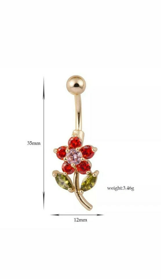 14k Yellow Gold Plated Piercing Flowers Navel Ring Belly Button Party Wedding - Image 3 of 3