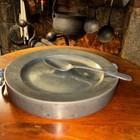 18th Century Pewter Water-Warming  Plate w/Vintage Pewter Spoon — photo 1