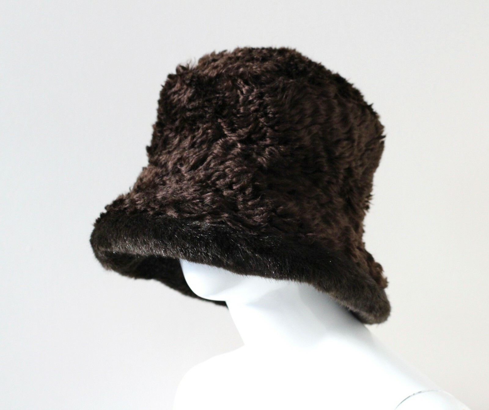 PHILIP TREACY brown faux fur sheepskin mink winter bucket hat unisex 59