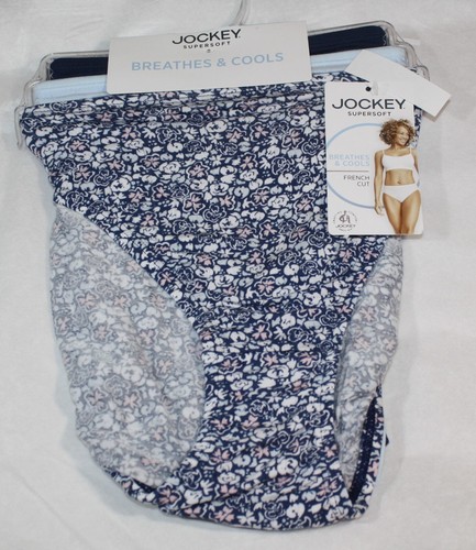 NWT JOCKEY 2371 set of 3 BREATHES and COOLS FRENCH CUT LIGHT DARK BLUE FLORAL