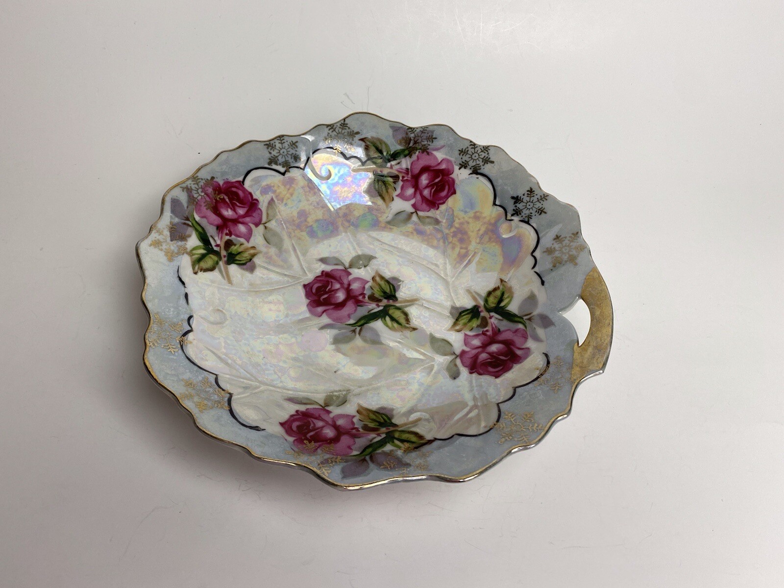 Vintage Lusterware Dish With Pink Roses And Gold Trim Scalloped Edge eBay