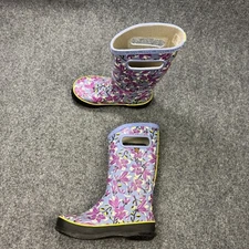 Bogs Boots Girls 1 Blue Magnolia Rain Snow Knee High Wellies 72800-421
