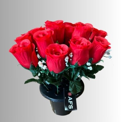 Grabtopf künstliche rote Rosenblume mit 14 Stängeln - 10 cm hoch