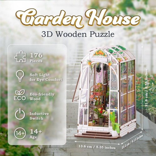 DIY Bücherecke Kit Gewächshaus Garten Bücherregal Miniatur Puppenhaus Zimmer mit LED - Bild 8 von 9