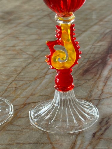 4 gafas cordiales venecianas sopladas a mano de cristal artístico multicolor de Murano - Imagen 9 de 11