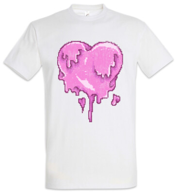 Pixel Melting Heart T-Shirt Pixel Retro Gamer Gaming Couple 8 16 Bit Nerd Geek