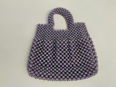 Vintage Girls Beaded Acrylic Pouch Bag Purple Iridescent 7'' x 8'' Play Dolls New