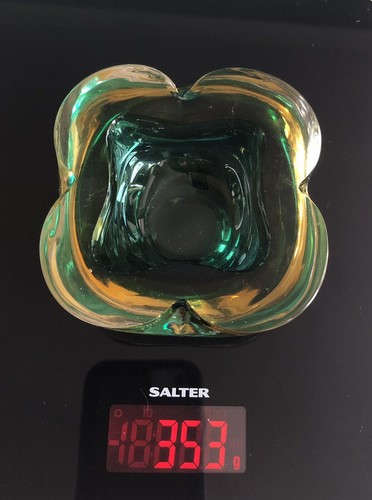 Flavio Poli Seguso Pinched Shape Murano Art Glass Sommerso Green Amber Mini Bowl - Picture 20 of 22
