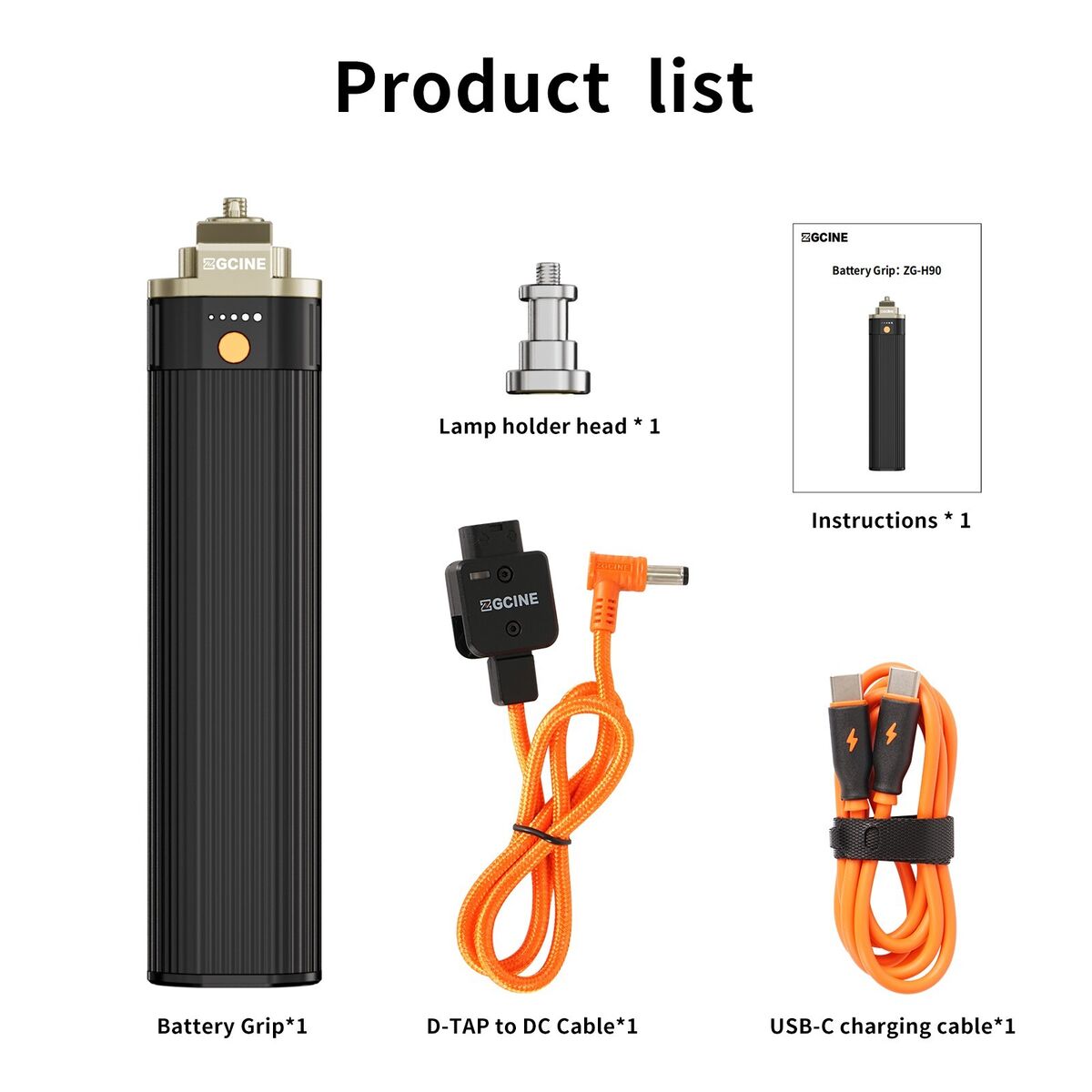 ZG-H90 バッテリーグリップ 6000mAh ZGCINE ZG-H90 6000mAh Battery Handle Hand Grip LED Video
