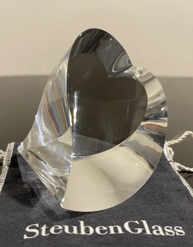 Steuben Crystal Rare Large Love Heart Art Glass Paperweight Mint