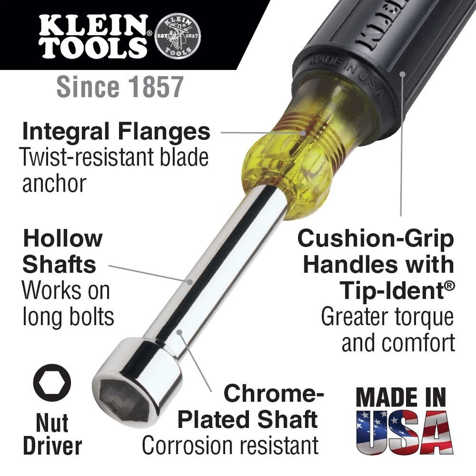 Klein Tools 646-1/4 1/4-Inch Nut Driver with 6-Inch Hollow Shaft - Image 2 of 2