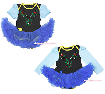 Rhinestone Princess Anna Black Bodysuit Blue Skirt Baby Dress