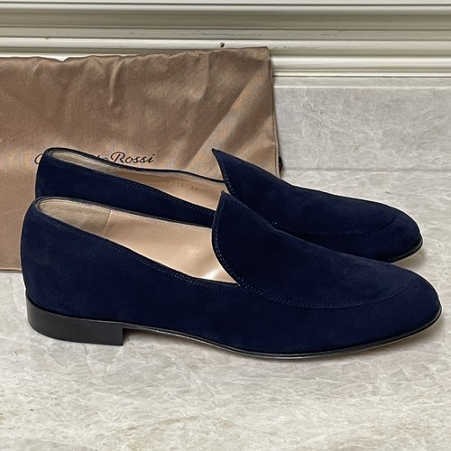 Gianvito Rossi Milano Loafer Womens 7 37 Navy Blue Suede Minimalist Slip On Flat - Picture 6 of 14
