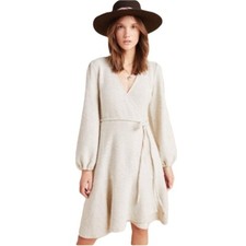 Anthropologie Diana Knit Gray Wrap Dress Knee Length Womens Size Large Preowned