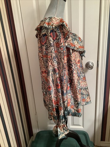 Umgee grün orange Blumenmuster Bluse Top V-Ausschnitt Langarm Rüschen - Bild 3 von 7