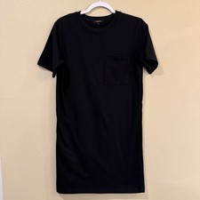 Quince Women Black Organic Cotton Short Sleeve Pocket T-Shirt Mini Dress Size S