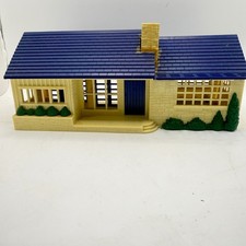 Vintage Marx Plastic Dollhouse Blue Roof Cream Ranch House Mid Century Toy