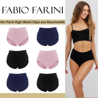Fabio Farini 6er Pack High-Waist Slips Damen Unterhosen Baumwolle Frauen Panties