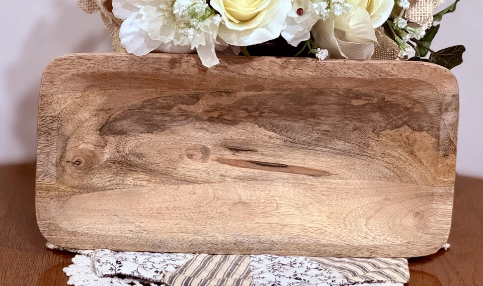 Винтажная резная миска для теста ручной работы, 12 x 6 дюймов, декор или безопасна для пищевых продуктов. - Изображение 3 из 4