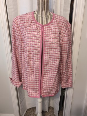 Sag Harbor Women's Pink Tweed Open Front Fully Lined Blazer Preppy Old Money 22