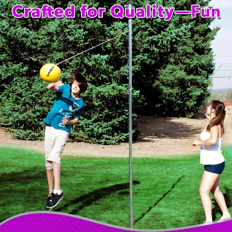 Juego de Tetherball Permanente Exterior con Accesorios (Poste de 3 Piezas) Amarillo/Plateado Foto 2 de 3