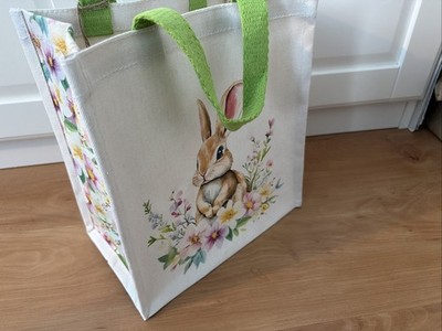 Mega Süße Oster Tasche Aus Canvas Hellgrün Hase Mit Blume Aus India 26x28x16cm B