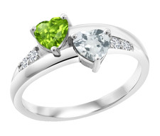 925 Sterling Silver 0.95 ct Natural Peridot and Aquamarine Women's Dainty Ring