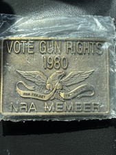 Vintage 1980 Vote Gun Rights NRA Member Belt Buckle Project Two Million Brass
