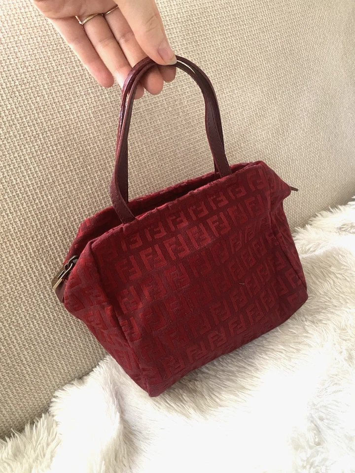 Authentic Fendi Zucchino Mini Handbag Tote FF Canvas Red monogram - Image 4 of 4