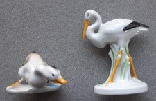 2 x ältere Porzellan Figur Rumänien ? Ungarn ? Storch + Ente