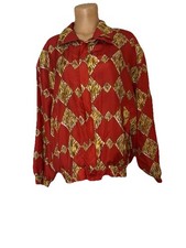 Vtg Fuda International Womens Red Animal Print Silk Jacket Full Zip Lined L